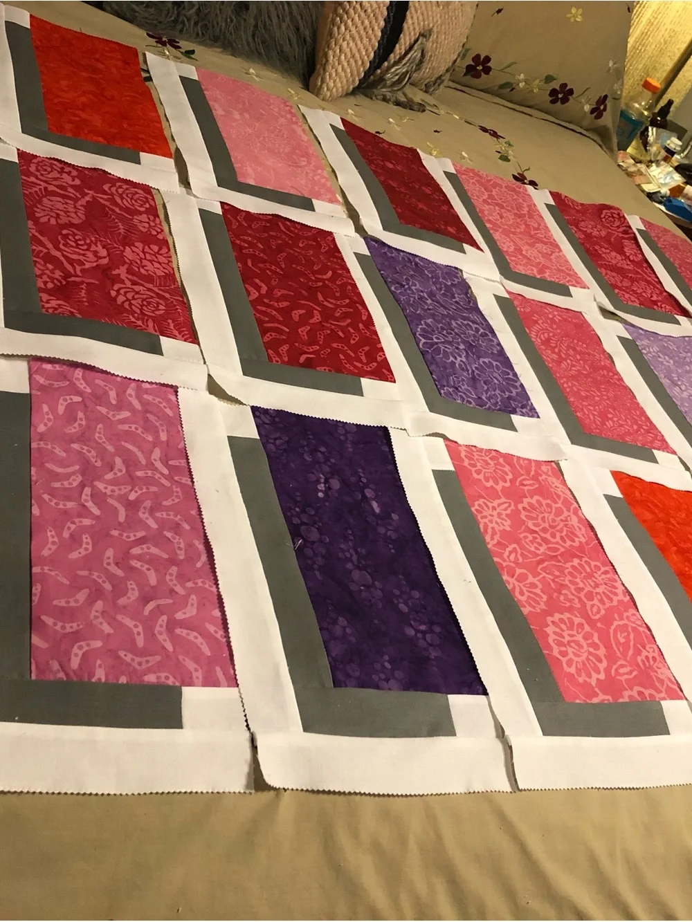 ONE OF A KIND-HANDCRAFTED Colorful “Floating “ Triangles Quilt